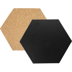 Securit Kreide- und Korktafel Hexagon Set, bestehend aus einer schwarzen Kreidetafel und einer Korktafel.