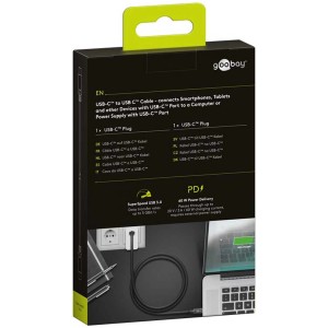 Confezione di un cavo USB 3.2 nero da USB-C™ a USB-C™, lunghezza 1 m.