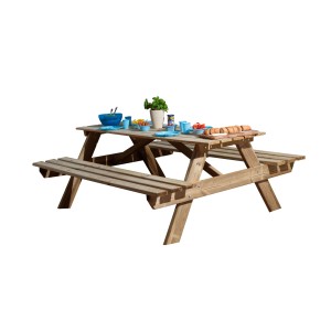 Freistehende Weka Sitzbankgarnitur KDI aus Holz, ideal für Garten und Picknick.