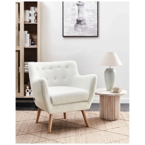 Beliani Poltrona da cocktail Drammen Bouclé/Legno bianco-marrone
