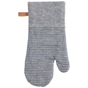 Grauer Wenko Topfhandschuh Ada Stripes im 2er-Set aus Baumwolle und Leinen mit Schlaufe.