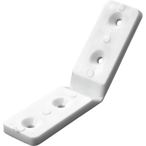 Connettore angolare Hettich in plastica bianca, 20x90mm, per mobili e scaffali.