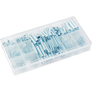 Set di molle a trazione e compressione da 200 pezzi in scatola assortita per riparazioni e progetti.