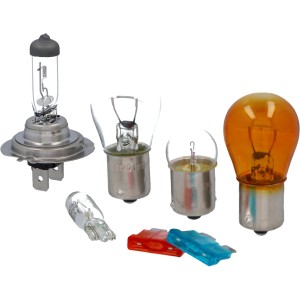 Kit lampadine di ricambio Unitec H7 con lampadina H7, fusibili e altre lampadine per auto.