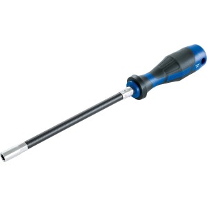 Tournevis porte-embout flexible LUX avec manche bleu et noir et support de 6,3 mm.