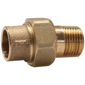 Raccordo a saldare in bronzo rosso, 15 mm x 21 mm (R 1/2), per tubi in rame. A due pezzi, connessione smontabile.