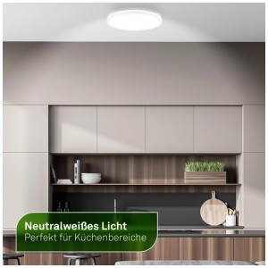 Panneau LED Brilo Tava A rond blanc avec lumière blanche neutre au plafond de la cuisine.