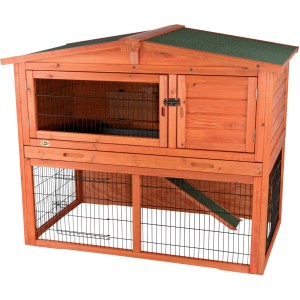 Trixie clapier Natura avec enclos, 124x102x78 cm, marron, en pin avec grillage.