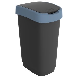 Rotho Swingeimer Twist 50L in Horizontblau, Mülleimer mit Schwingdeckel und platzsparender Form.