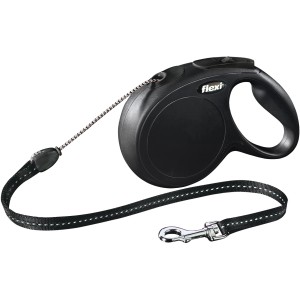 Guinzaglio avvolgibile Flexi New Classic M (8 m) nero per cani con strisce riflettenti.