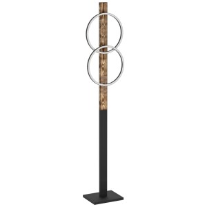 Moderna lampada da terra a LED Eglo Boyal con elementi in legno e acciaio in nero-marrone, alta 150 cm.