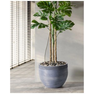 Pot de fleurs gris Beliani Zakros (Ø 50 cm) avec plante à l'intérieur.