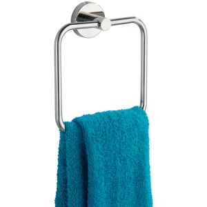 Wenko Handtuchring Bosio, Edelstahl glänzend mit blauem Handtuch.