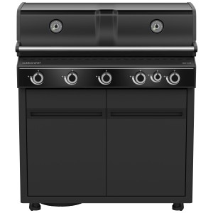 Cucina da esterno Outdoorchef Heat X-515/245 in acciaio inox, assemblata. Barbecue a gas nero con armadietti.
