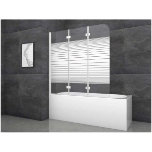 Paroi de baignoire pliante Aurlane White Stripes, 3 volets, blanc, 140x140 cm, montée sur baignoire.