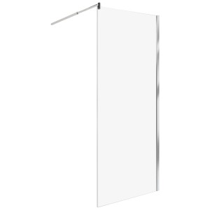 Paroi de douche Beliani Ahaus en verre transparent, avec profil argenté et barre de support pour douches à l'italienne.