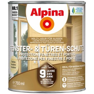 Dose Alpina Fenster- & Türen-Schutz Holzlasur, farblos, 750ml. Holzschutz für Aussen.