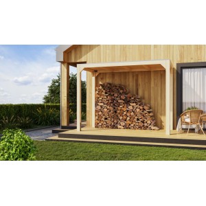 Pavillon Karibu Fyrkant Half, finition naturelle, rempli de bois. Tonnelle de jardin à toit plat.