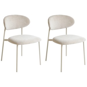 2er Set Beliani Esszimmerstühle Cowley, hellbeige Chenille, Metallgestell.