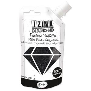 Aladine Diamond Nero pittura glitterata, flacone da 80ml per accessori pittura.