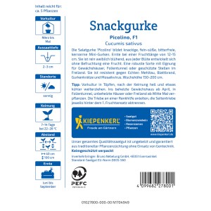 Graines de concombre Kiepenkerl Profi-Line Picolino, concombre snack pour serre et plein champ.