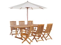 Beliani Gartenmöbel-Set Maui 6-Sitzer mit Schirm Akazienholz Braun