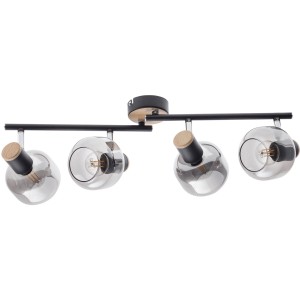 Plafoniera Näve Fumoso con 4 faretti, nero/naturale, con paralumi in vetro colorato.