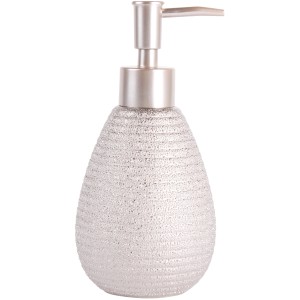 Dispenser sapone Oman in ceramica argentata con erogatore a pompa.