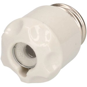 Portafusibile bianco KII E27 con foro di ispezione e spia per fusibili.