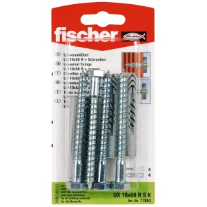 Fischer Tassello universale UX 10x60 RSK con viti, 4 pezzi, per tutti i materiali.