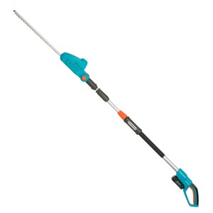 Taille-haie télescopique sans fil Gardena THS 42/18V, extensible pour les haies hautes, avec kit batterie.