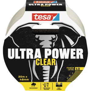 Ruban de réparation transparent Tesa Ultra Power Clear, 20 m x 48 mm, résistant pour réparations invisibles.