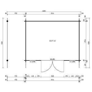 Plan de l'abri de jardin Alpholz Mirko, toit à deux pentes, 521x350 cm, dimensions et détails.