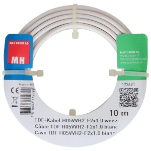 Cavo TDF bianco H05VVH2-F 2x1,0 mm², 10 m, arrotolato e fissato con fascette.