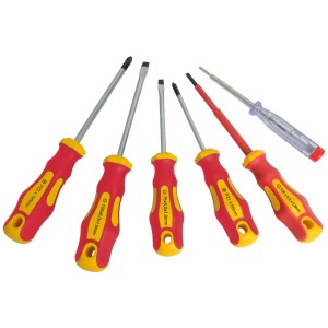 Jeu de 6 tournevis Professional avec tournevis plats, cruciformes et testeur de tension.