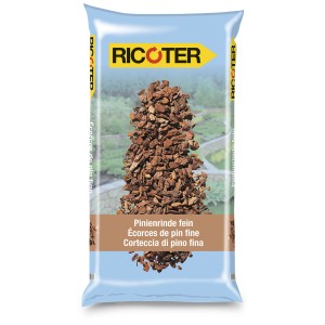 Sacco di corteccia di pino fine Ricoter, 15 l. Copertura decorativa del terreno per fioriere e giardini.