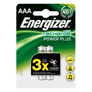 Piles rechargeables Energizer Power Plus AAA, lot de 2. Micro-piles pour appareils standard.