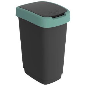 Rotho Swingeimer Twist 25 l in Mistletoe Green: Eckiger Mülleimer mit grünem Deckel.
