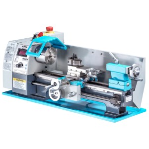 Tornio per metalli Alduro MDB-210V2, blu. Tornio con display digitale e vasca raccogli trucioli.