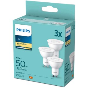Philips LED GU10, 4.7W, luce calda, confezione da 3.