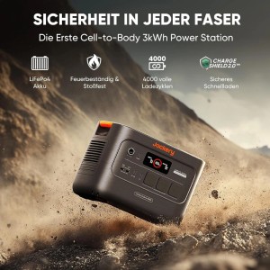 Jackery Powerstation E3000 v2, un générateur électrique compact avec batterie LiFePO4 et charge rapide.