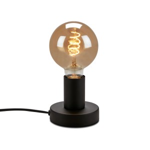 Lampe de table noire Brilo Teepu avec douille E27 et ampoule blanc chaud.