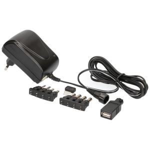 Alimentatore universale 1500mA con vari adattatori per accessori audio.