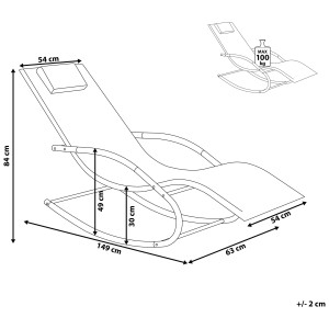 Dessin technique de la chaise longue de jardin turquoise Beliani Carano avec fonction bascule et dimensions.