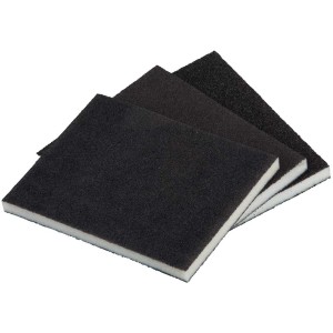Lot de 3 éponges abrasives Wolfcraft, grains différents pour bois, métal et plastique.