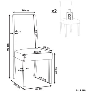 Beliani Sedia da pranzo Broadway, set da 2, ecopelle marrone scuro, dimensioni