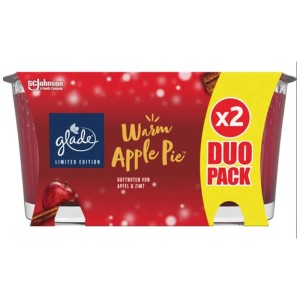 Glade Duftkerze Duo-Pack "Warm Apple Pie": 2 Kerzen im Glas mit Apfel-Zimt Duft.