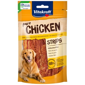 Vitakraft Pure Chicken Strips, snack masticabile al pollo per cani, confezione da 80g.