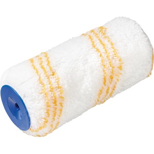 Rullo per emulsioni LUX 18 cm ruvido, rullo per pittura con strisce gialle e estremità blu.