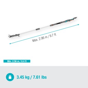 Potatore telescopico a batteria Gardena HighCut 250/18V, esteso. Tagliarami per rami fino a 4 m di altezza.